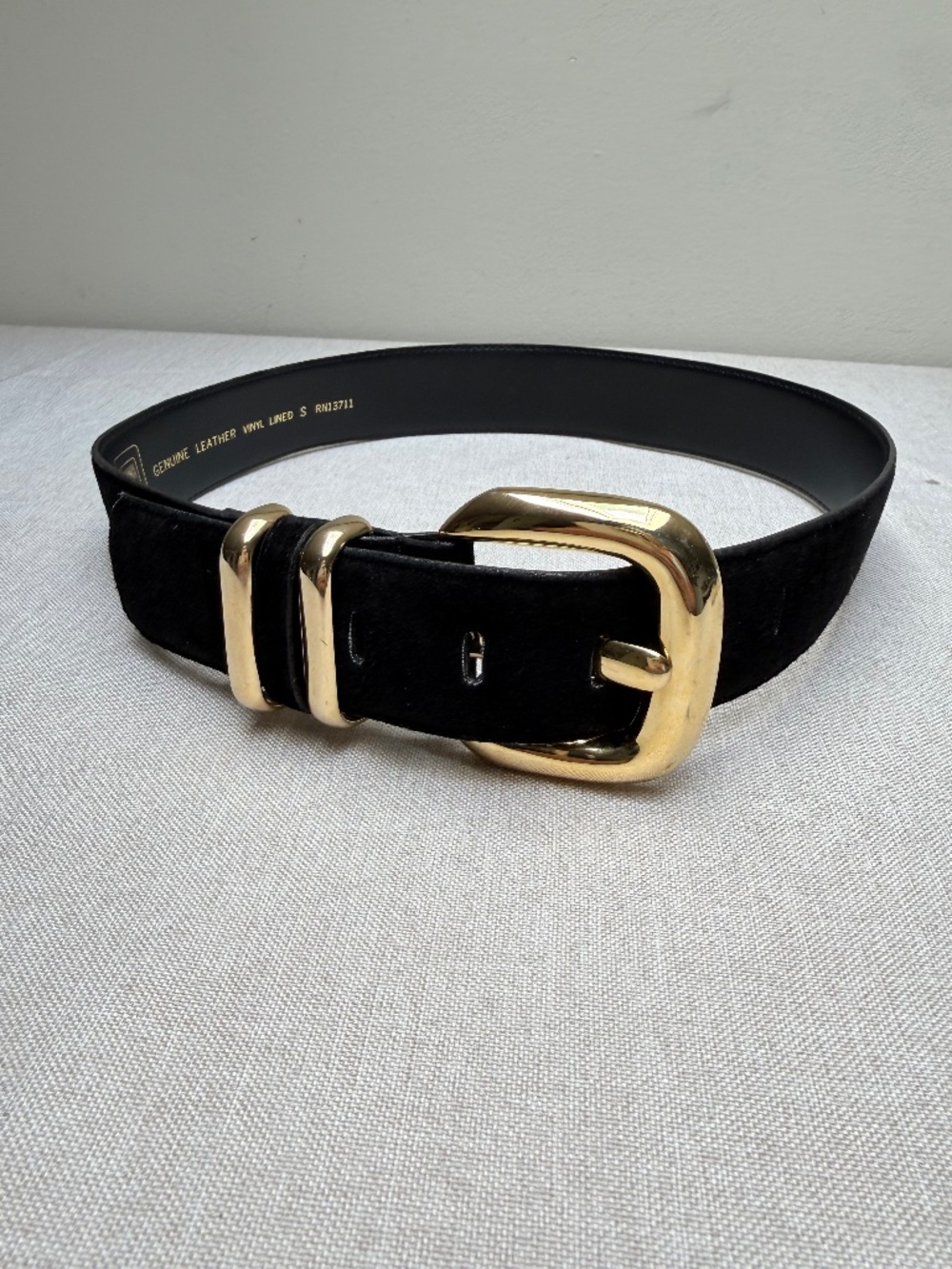 Amanda Smith Black Suede Belt With Gold Buckle